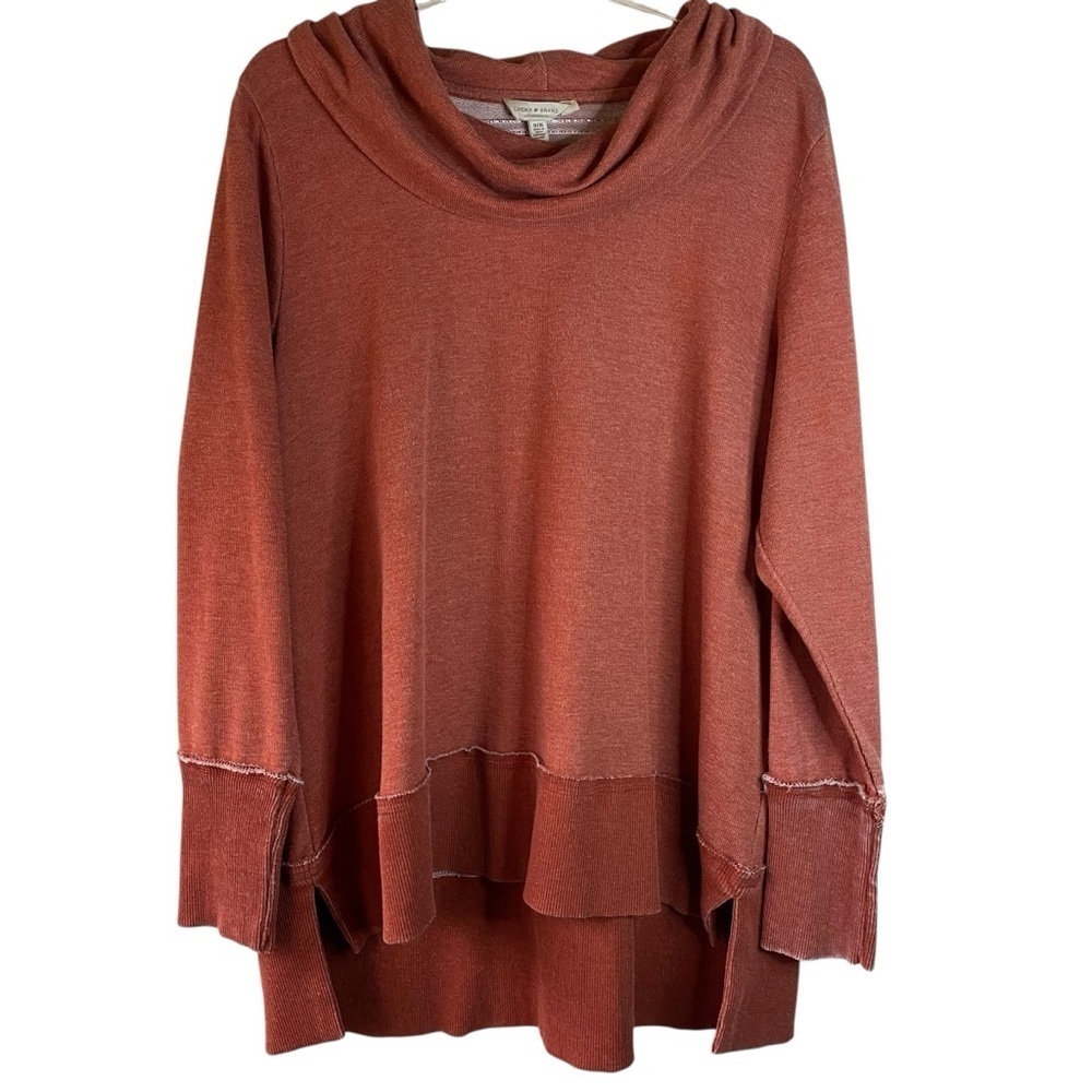 Lucky Brand Raw Hem Fall Cowl
Neck French Terry Tunic SZ 1X
Dark Thrush